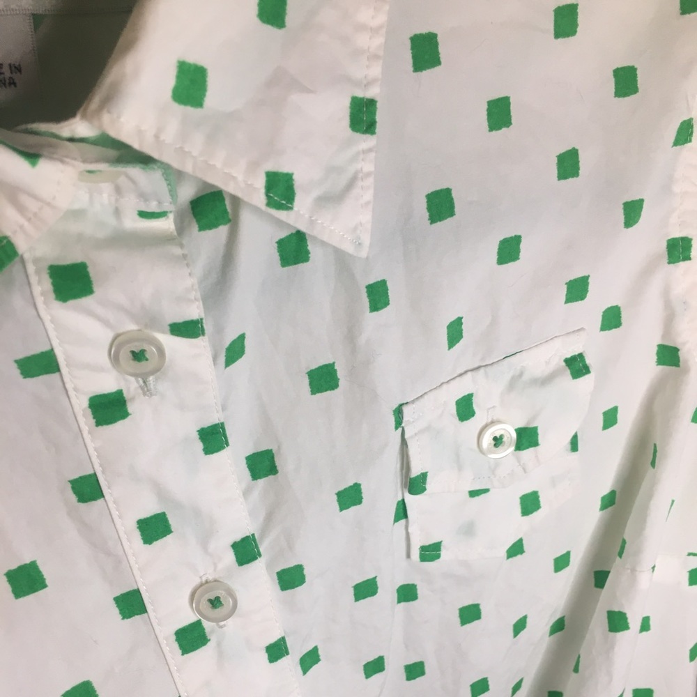 Isaac Mizrahi for Target | Women’s White with Green Squares Button Down Top - Picture 3 of 10